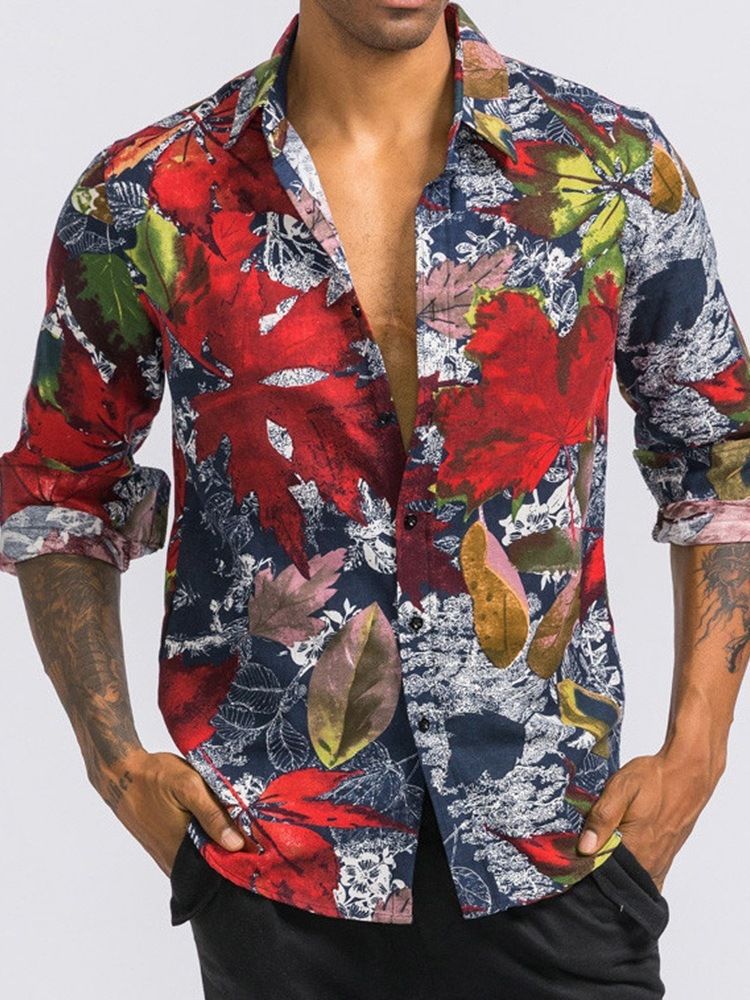 Print Lapel Floral Men's Slim Summer Shirt