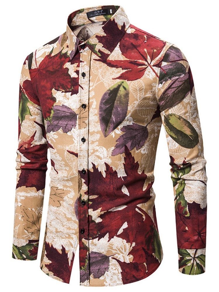 Print Lapel Floral Men's Slim Summer Shirt