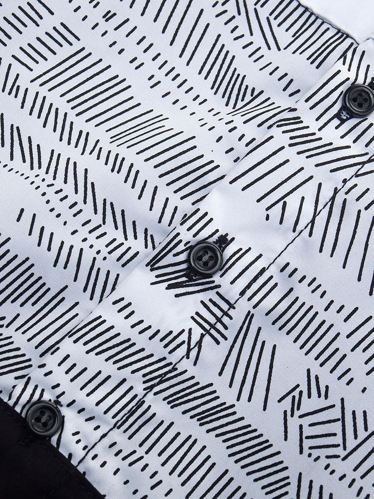 Print Lapel Singelbröst Kortärmad Herr Slim Slim Shirt