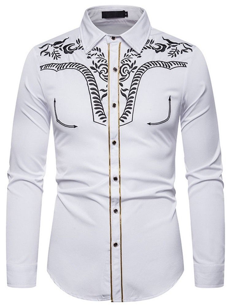 Print Plant Lapel Single-breasted Fall Men's Shirt