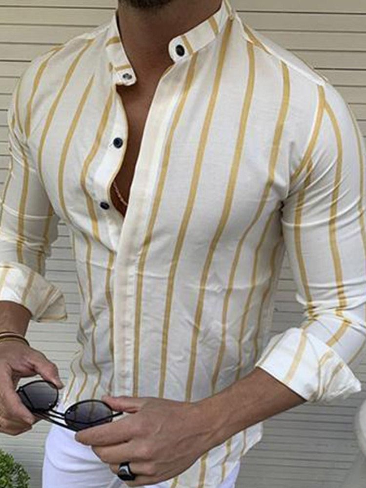 Print Stand Collar European Slim Single-breasted Men's Shirt