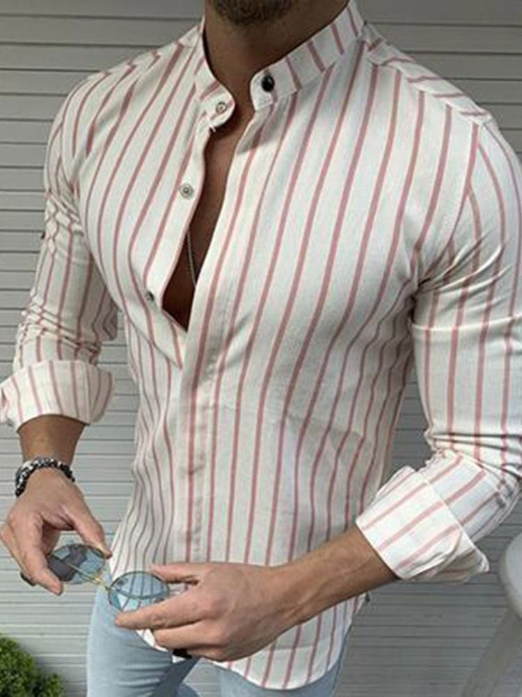 Print Stand Collar European Slim Single-breasted Men's Shirt