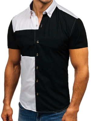 Revers Color Block Casual Slim Triple-breasted Herrskjorta