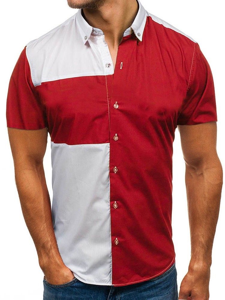 Revers Color Block Casual Slim Triple-breasted Herrskjorta