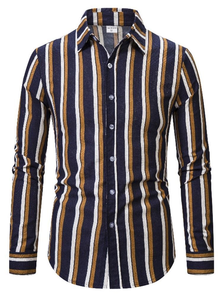 Stripe Lapel England Slim Slim Shirt