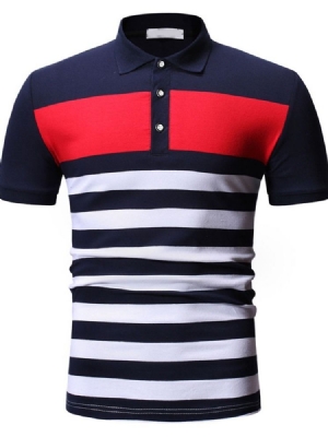 Stripe Print Button Herrpolo