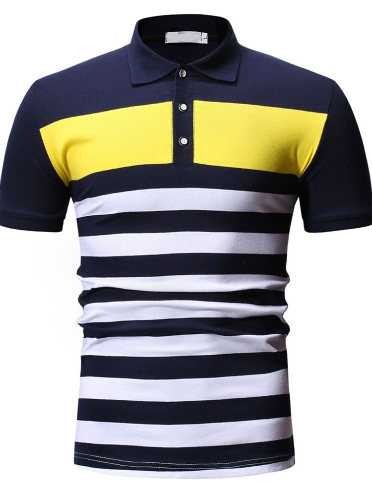 Stripe Print Button Herrpolo