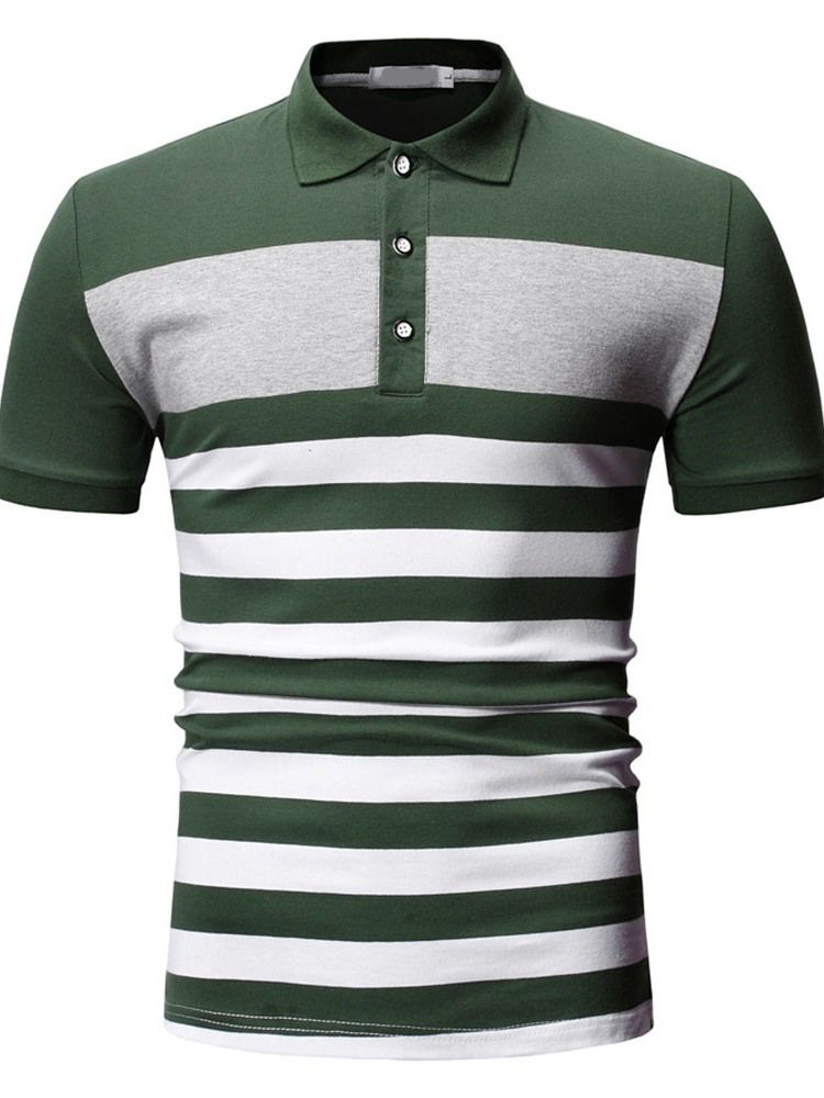 Stripe Print Button Herrpolo