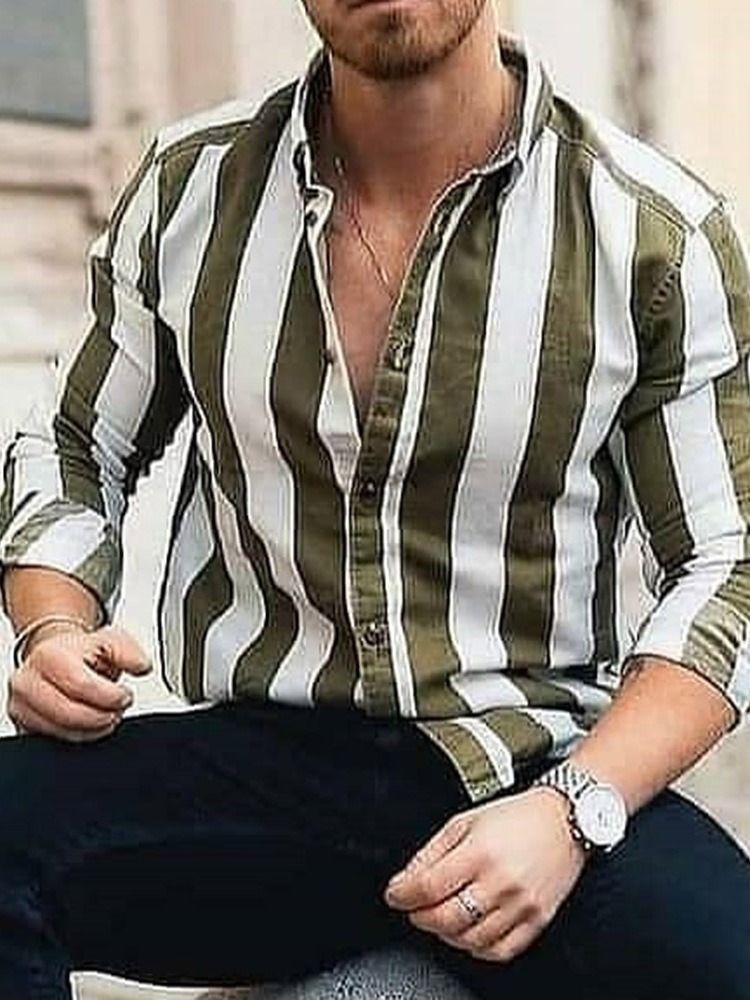 Stripe Revers Button Single-breasted Men's Shirt