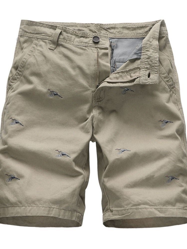 Animal Straight Broderi Mid Midja Casual Shorts För Män