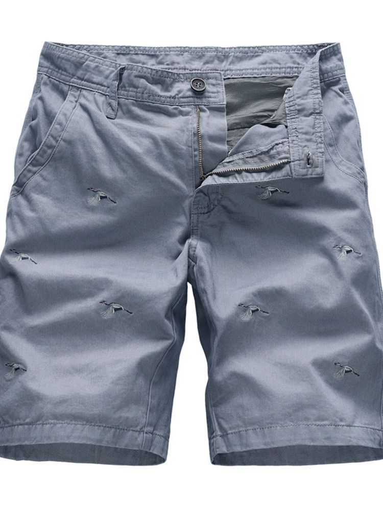 Animal Straight Broderi Mid Midja Casual Shorts För Män