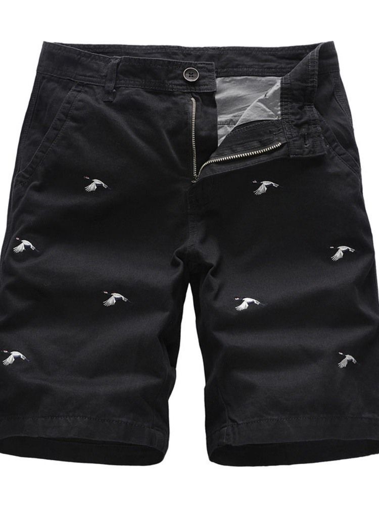 Animal Straight Broderi Mid Midja Casual Shorts För Män