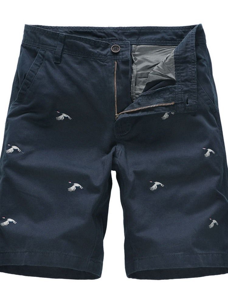 Animal Straight Broderi Mid Midja Casual Shorts För Män