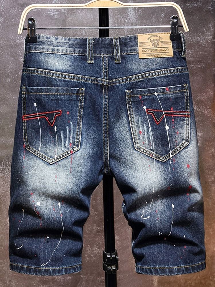 Color Block Straight Pocket Korean Mid Waist Men's Jeans