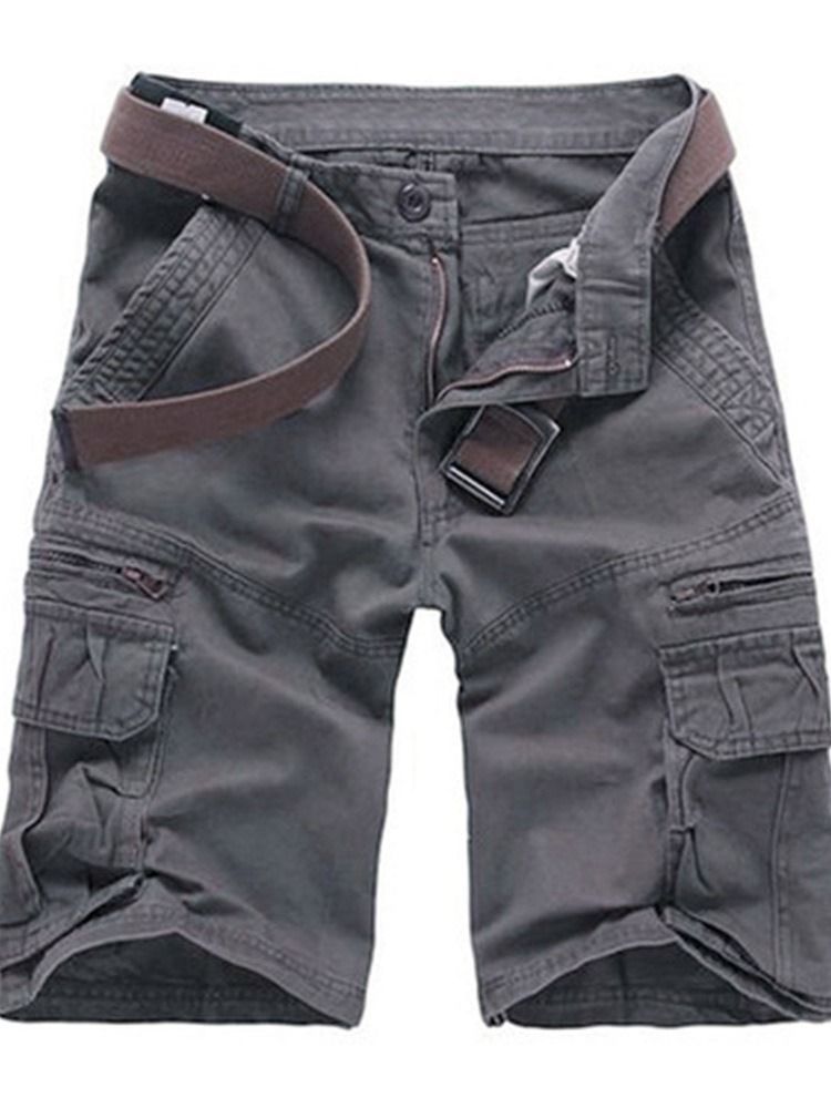 Dragkedja Straight Plain Mid Waist Casual Shorts För Män