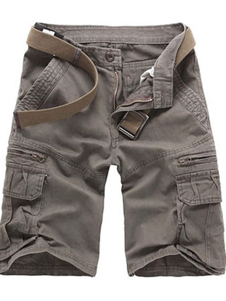 Dragkedja Straight Plain Mid Waist Casual Shorts För Män