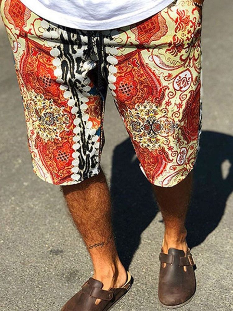 Floral Print Slim Lace-up Men's Casual Shorts