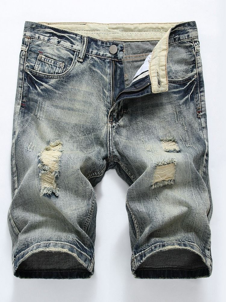 Hole European Mid Waist Denim Shorts För Män