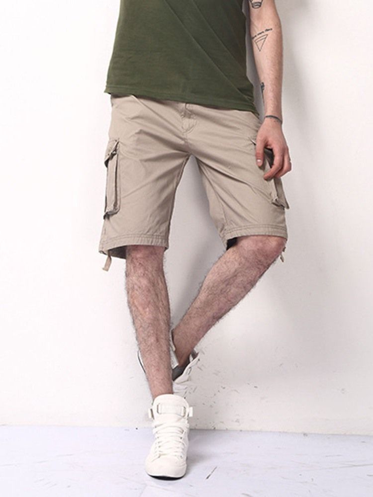 Mäns Lösa Fickor Plain Casual Mid Mid Shorts