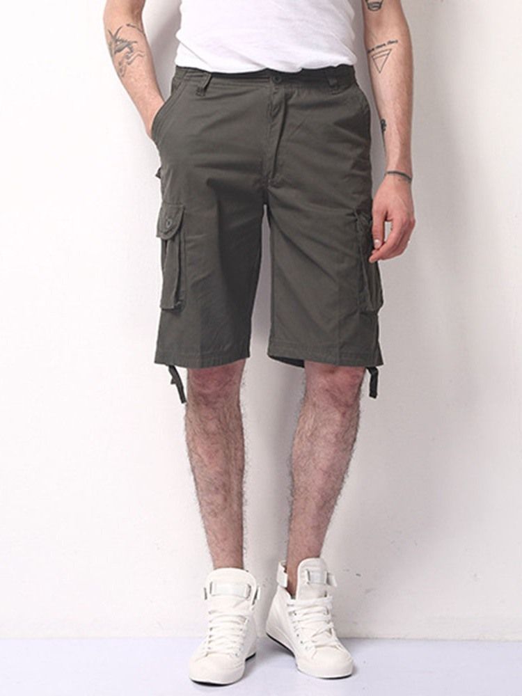 Mäns Lösa Fickor Plain Casual Mid Mid Shorts