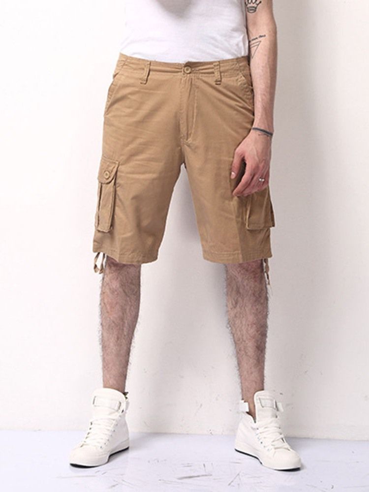 Mäns Lösa Fickor Plain Casual Mid Mid Shorts