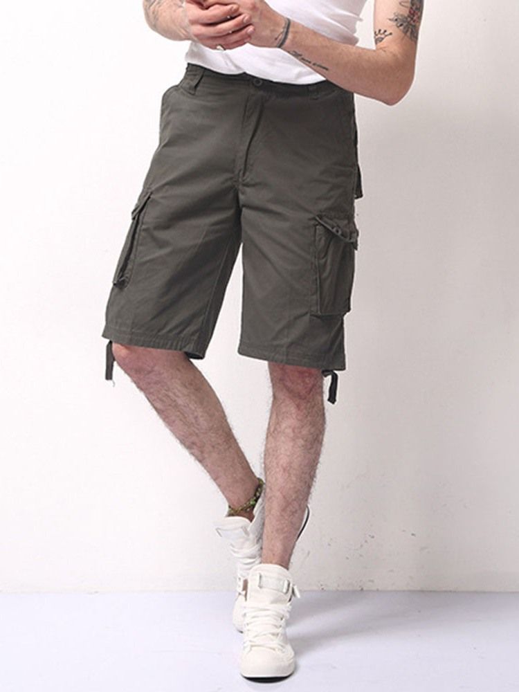 Mäns Lösa Fickor Plain Casual Mid Mid Shorts