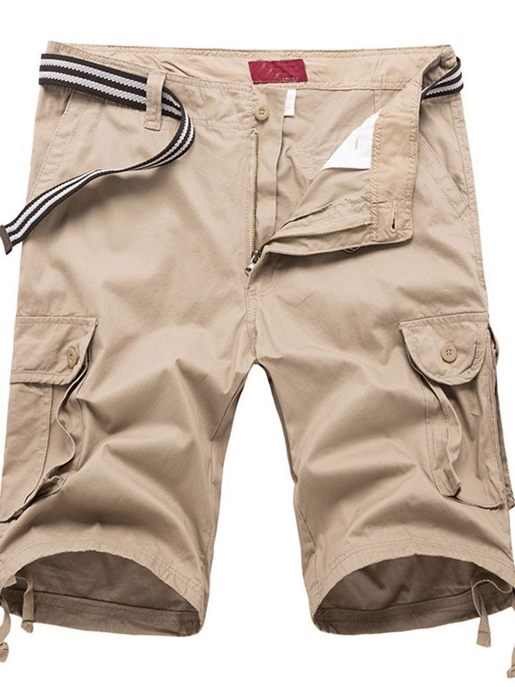 Mäns Lösa Fickor Plain Casual Mid Mid Shorts