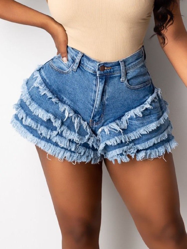 Patchwork Slim Denimshorts För Kvinnor