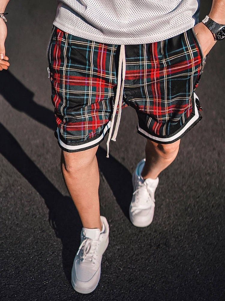 Plaid Loose Casual Lace-up Shorts För Män