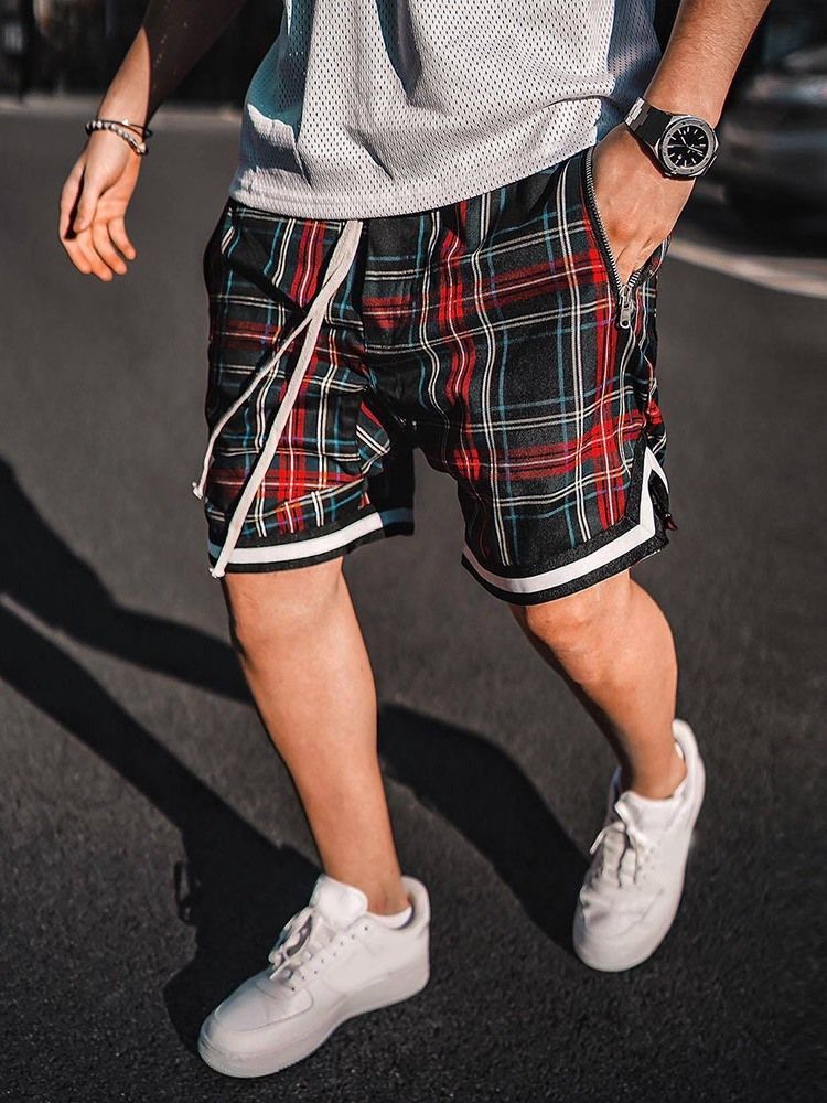 Plaid Loose Casual Lace-up Shorts För Män