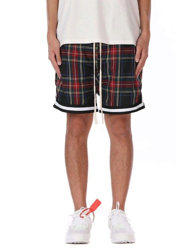 Plaid Loose Casual Lace-up Shorts För Män