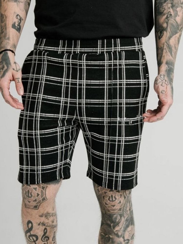 Plaid Pocket Elastics Casual Shorts För Män