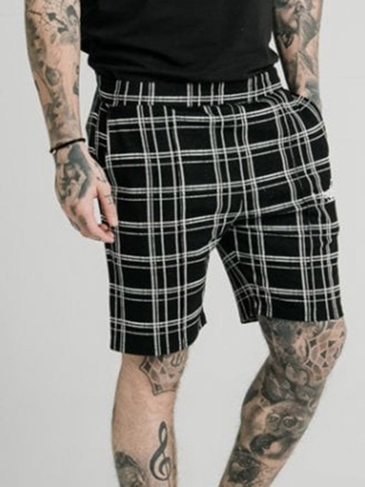 Plaid Pocket Elastics Casual Shorts För Män