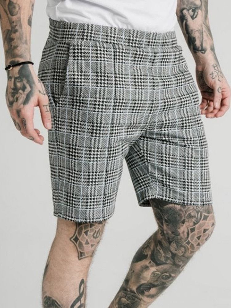 Plaid Pocket Elastics Casual Shorts För Män