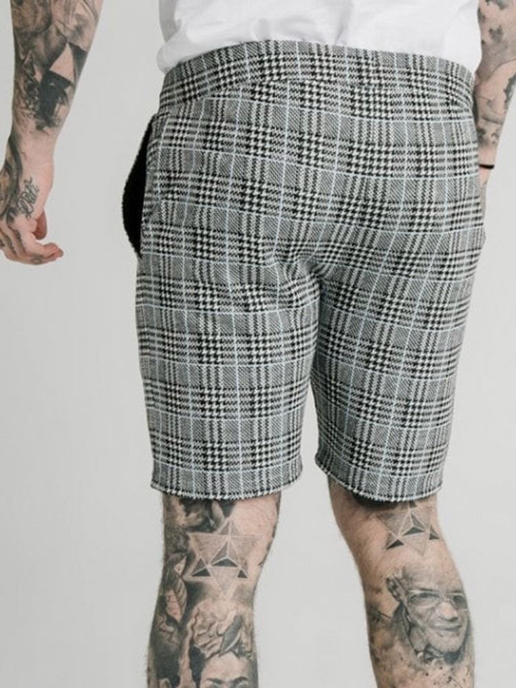 Plaid Pocket Elastics Casual Shorts För Män