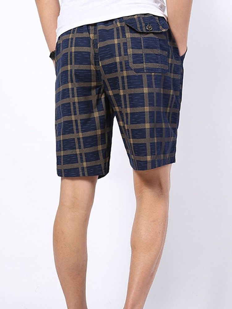 Plaid Straight Mid Waist Lace-up Shorts För Män