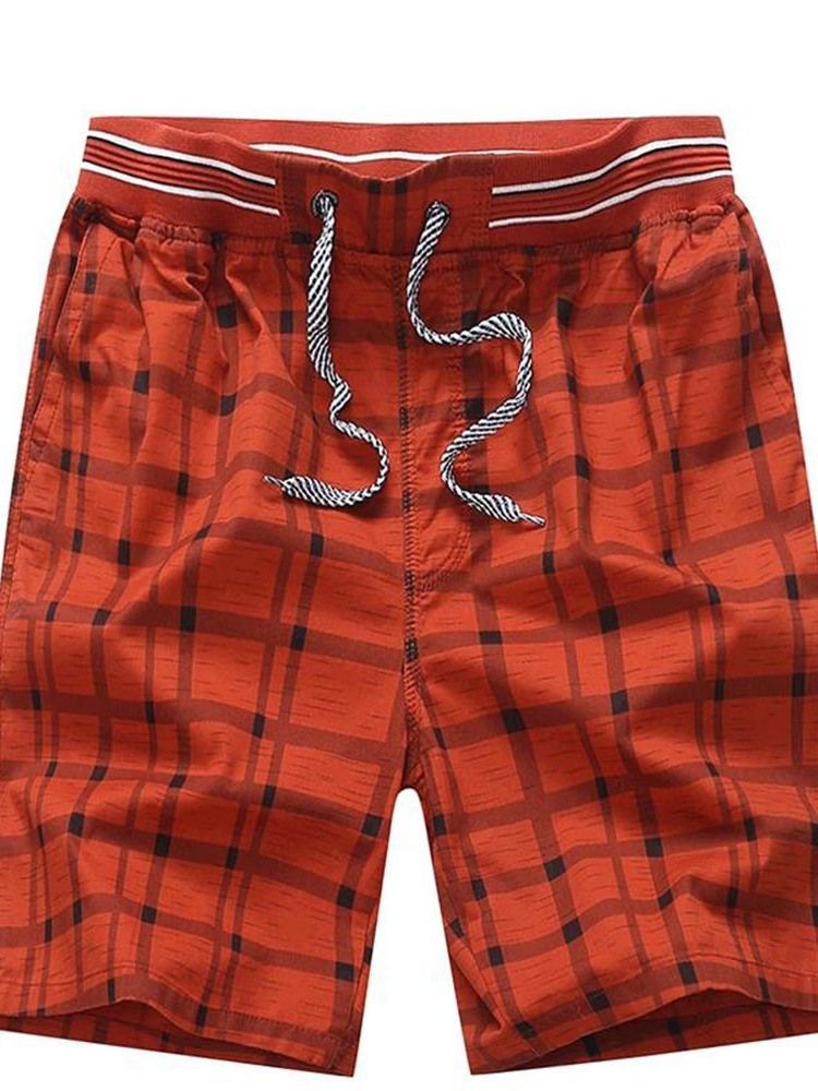 Plaid Straight Mid Waist Lace-up Shorts För Män