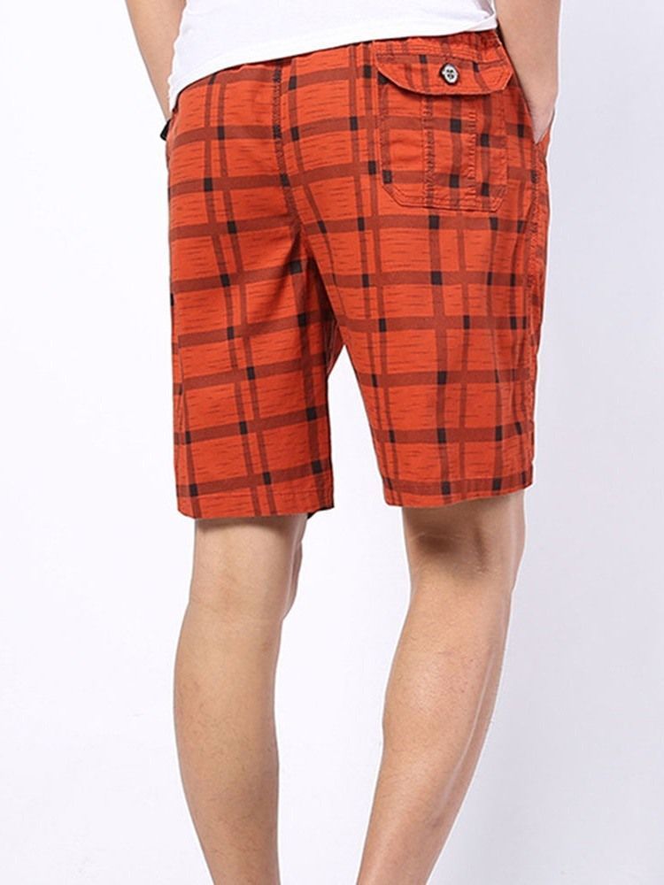 Plaid Straight Mid Waist Lace-up Shorts För Män