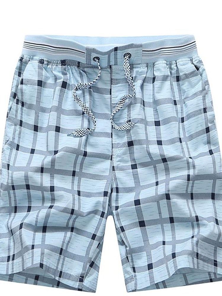 Plaid Straight Mid Waist Lace-up Shorts För Män