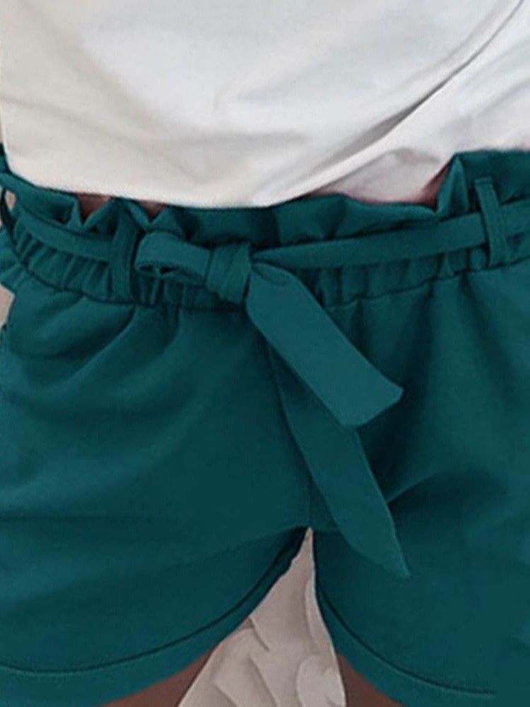 Plain Falbala Slim Shorts Med Hög Midja För Kvinnor