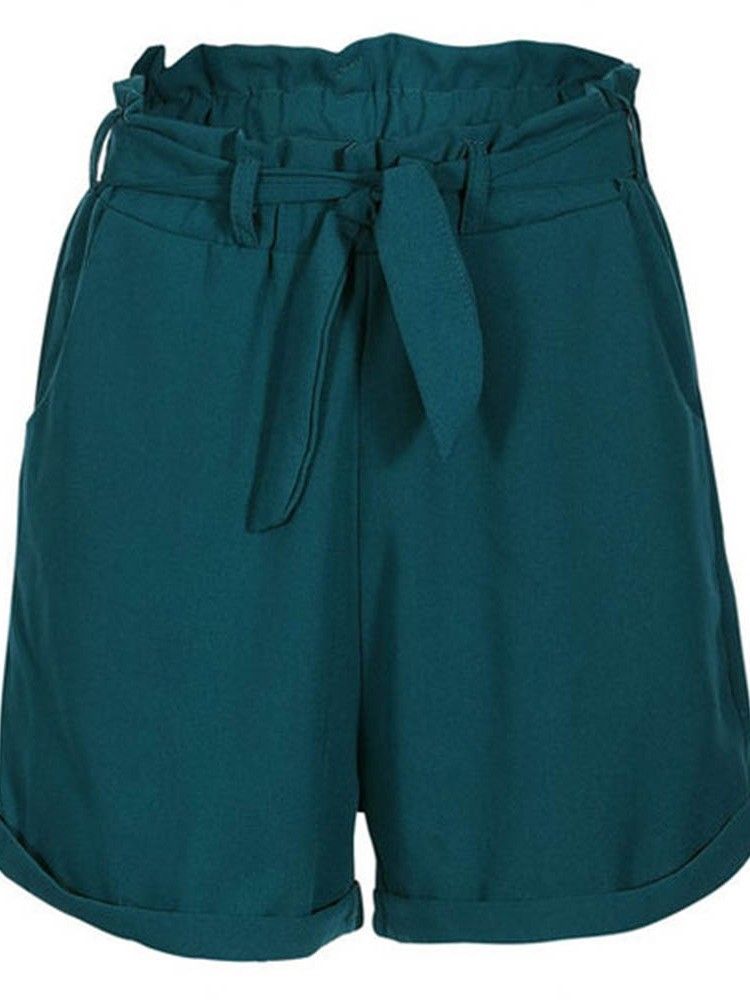 Plain Falbala Slim Shorts Med Hög Midja För Kvinnor