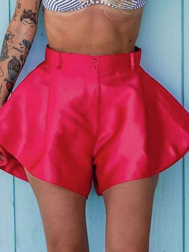 Plain Patchwork Wide Legs Zipper Loose Women's Shorts