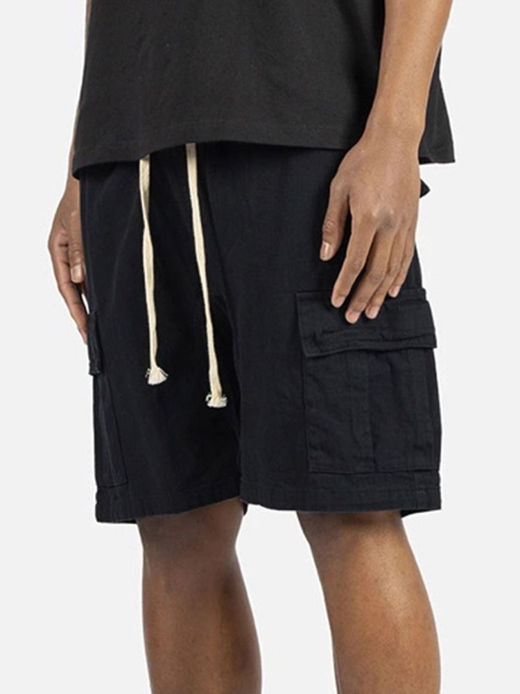 Plain Pocket Straight Lace-up Casual Shorts För Män