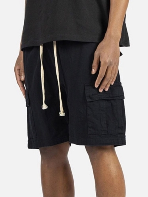 Plain Pocket Straight Lace-up Casual Shorts För Män