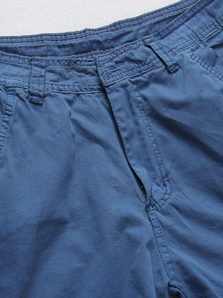 Plain Pocket Straight Mid Waist Casual Shorts För Män