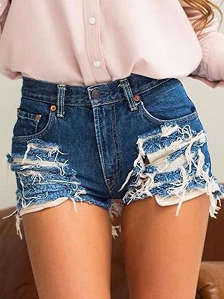 Plain Ripped Jeans Damshorts