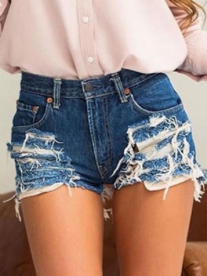 Plain Ripped Jeans Damshorts