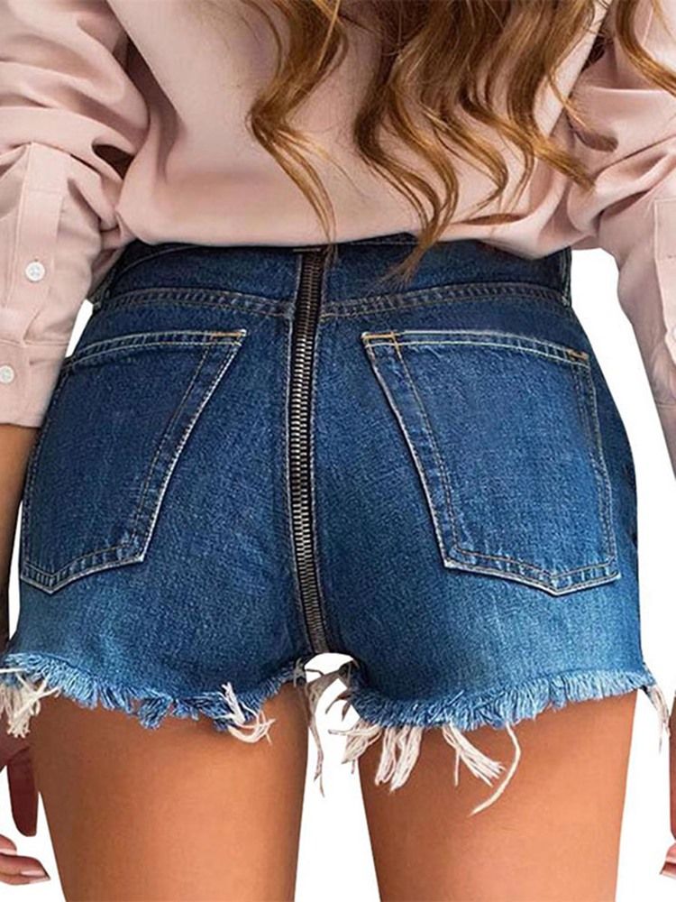 Plain Ripped Jeans Damshorts