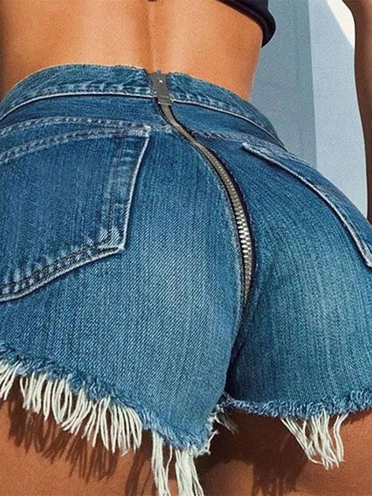 Plain Ripped Jeans Damshorts