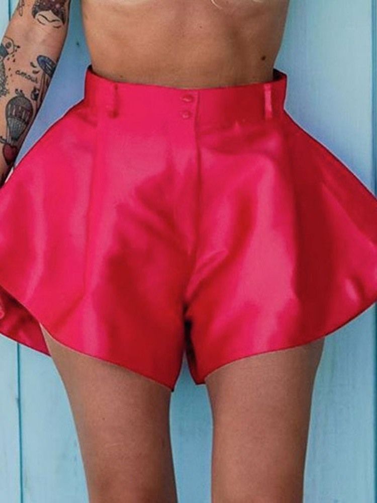 Plain Wide Legs Button Mid Waist Loose Women's Shorts